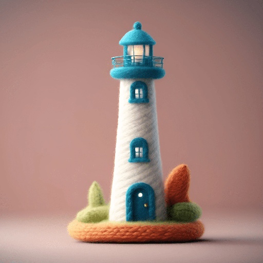 a small white and blue lighthouse with a blue roof