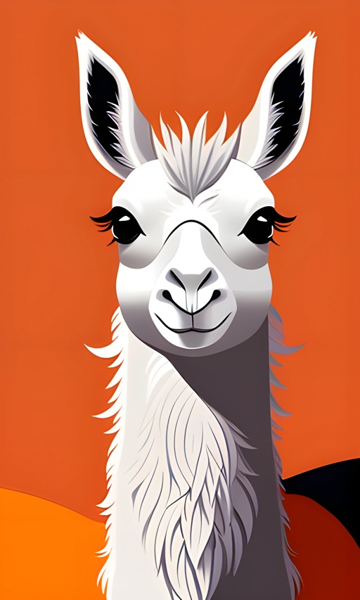 a llama that is smiling and standing in front of an orange background
