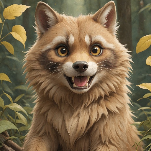 a painting of a dog that is sitting in the woods