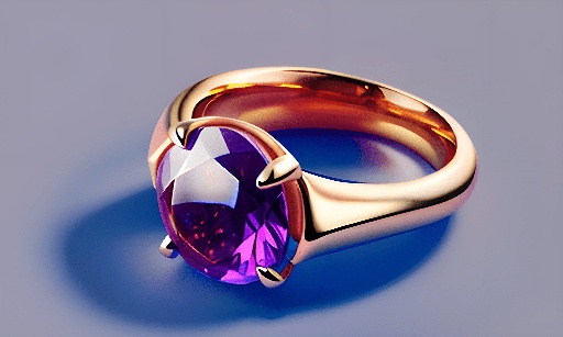 purple stone ring with gold band on blue background