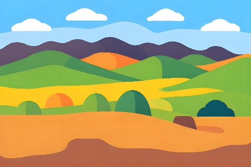 a picture of a colorful landscape with mountains in the background