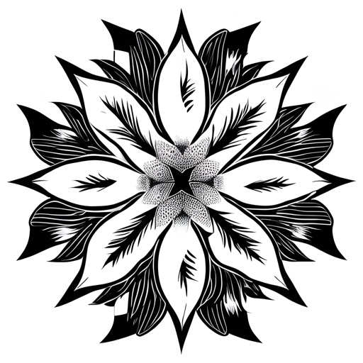 a black and white flower with a large center