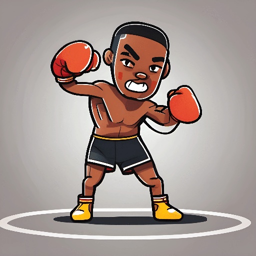 cartoon illustration of a black man with boxing gloves and a yellow belt