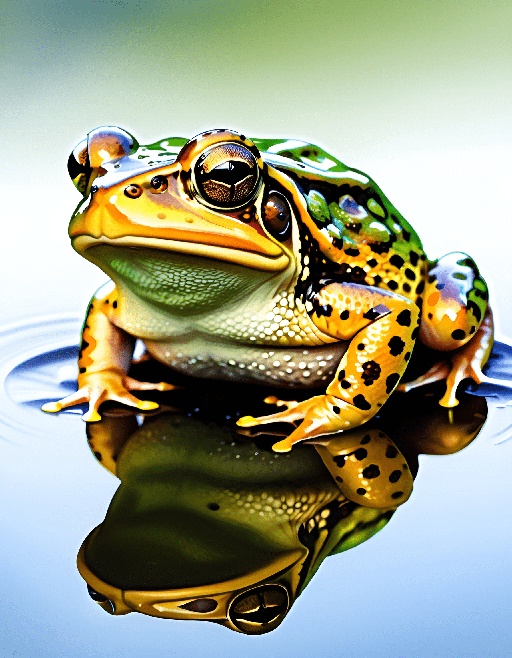 a frog that is sitting on a reflective surface