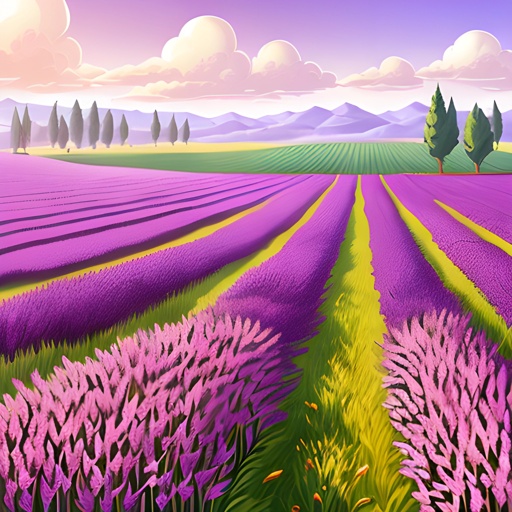 lavender field with a lone tree and a hill in the distance