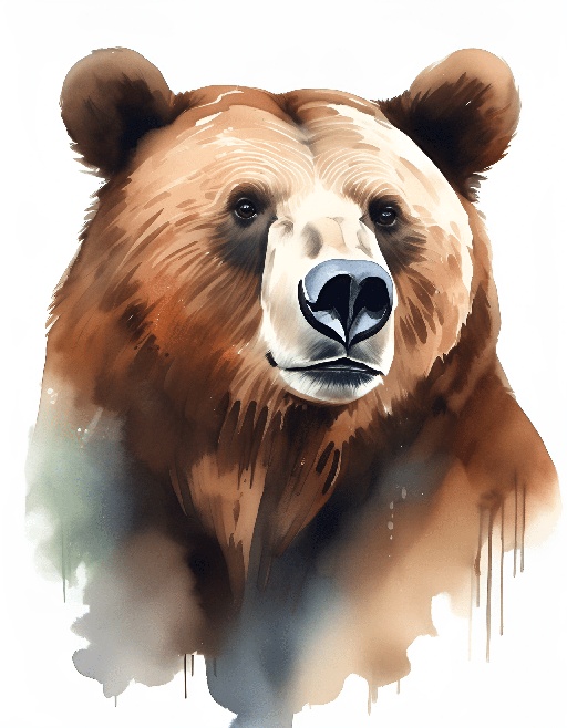 a brown bear with a black nose and a white nose