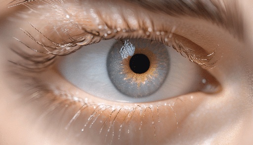 a close up of a human eye with a blue iris