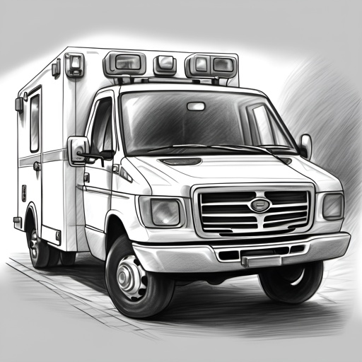 drawing of a white ambulance with lights on top of it