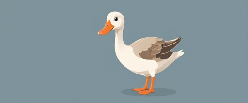 a white goose with a brown beak standing on a blue surface