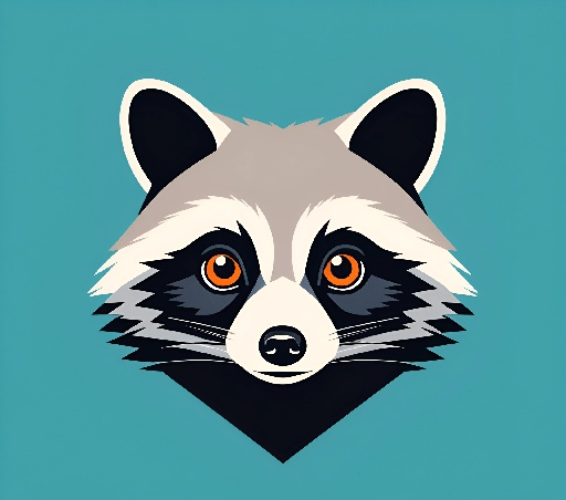 a raccoon with orange eyes and a black nose