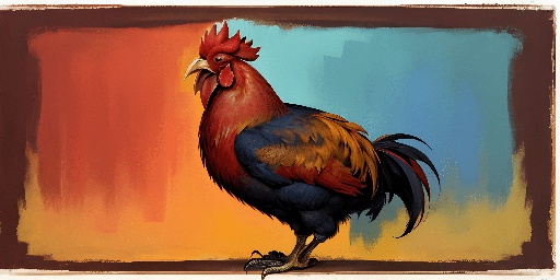 painting of a rooster with a red head and yellow beak