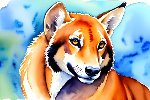 painting of a dog with a blue background and a white spot on its face