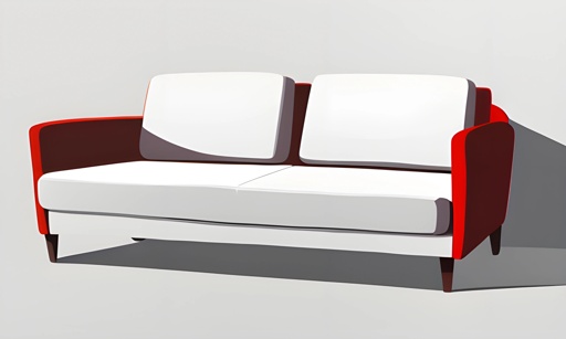 a white and red couch with two pillows on it