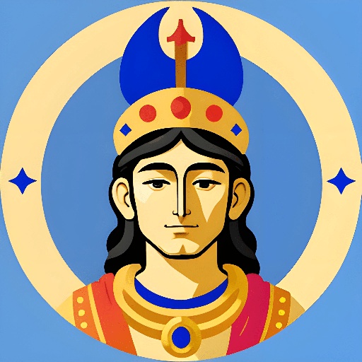 a man with a crown and a blue background