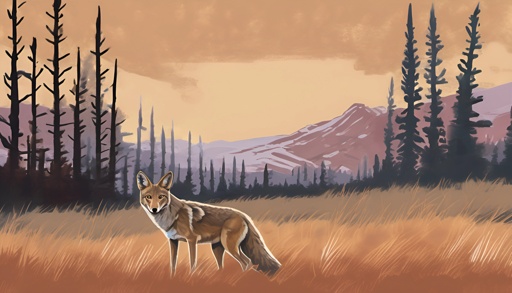 a painting of a wolf standing in a field