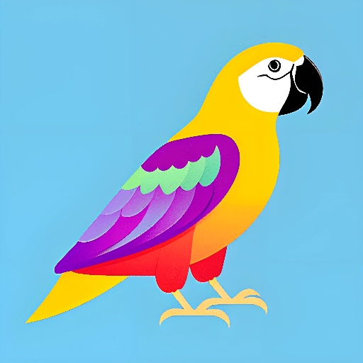 brightly colored parrot on blue background with yellow beak