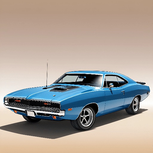 image of a blue muscle car with a black top