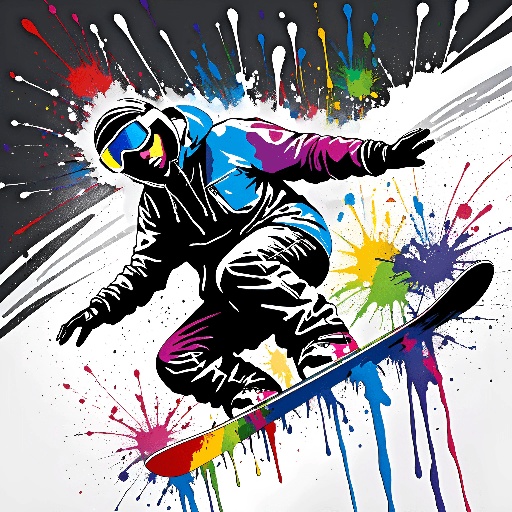snowboarder in a colorful jacket and goggles is going down a hill