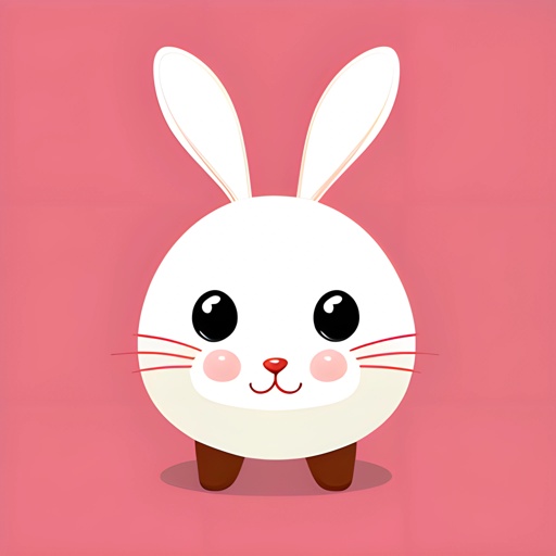 a white rabbit with big eyes and a pink background