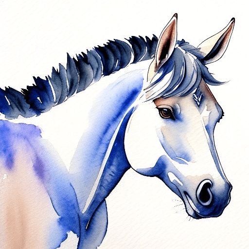 painting of a horse with a long mane and a blue tail
