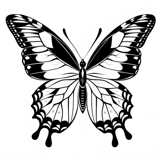 butterfly drawing with black and white lines on a white background