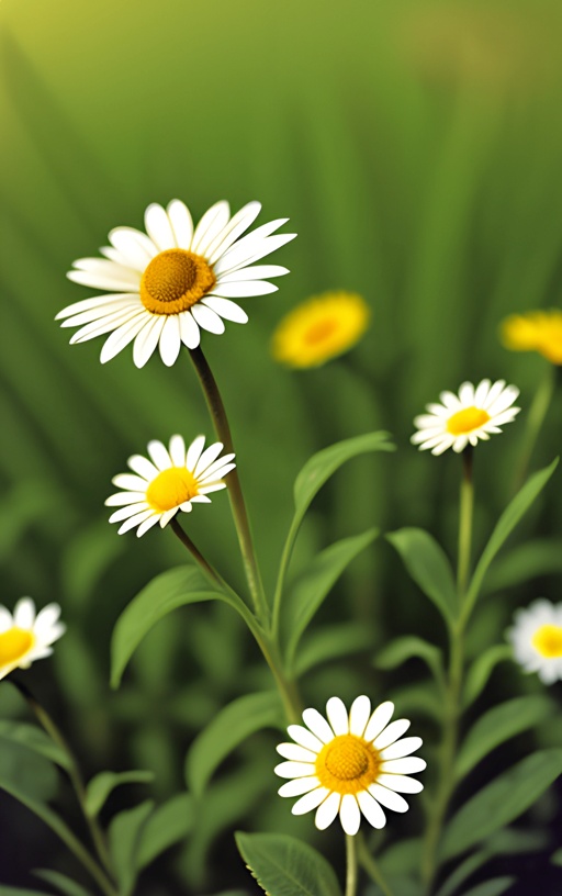 there are many white and yellow flowers in a field