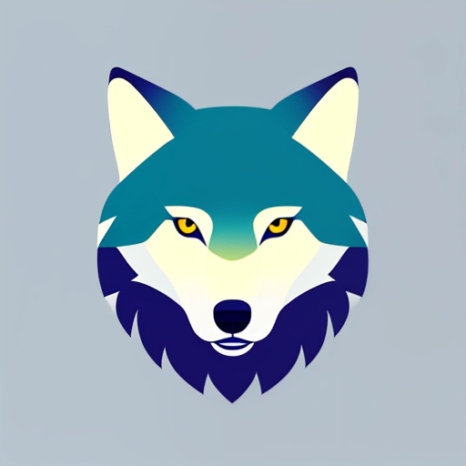 a blue and white wolf head with yellow eyes