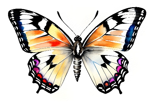butterfly with colorful wings on white background with black and white background