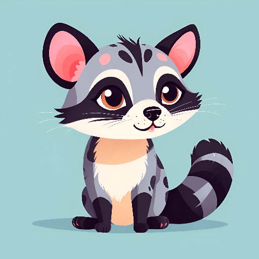 cartoon raccoon sitting on the ground with a blue background
