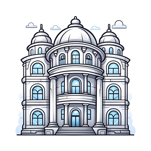 a cartoon style illustration of a large building with a dome