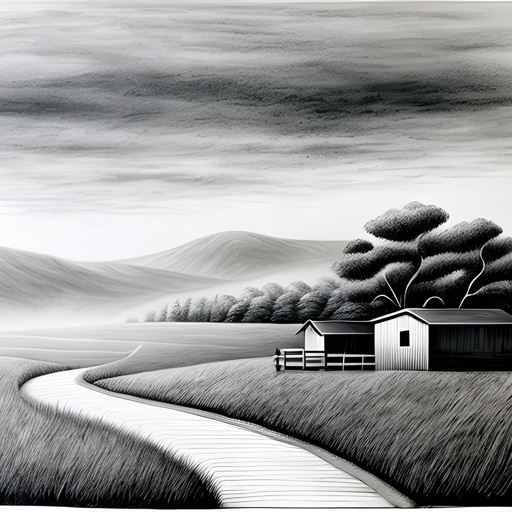 painting of a rural scene with a path leading to a house