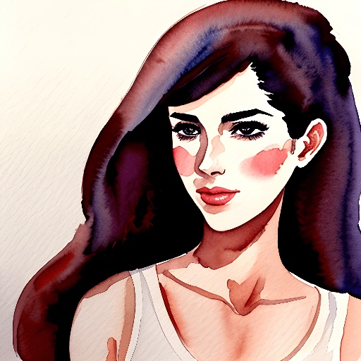 painting of a woman with long black hair and a white tank top