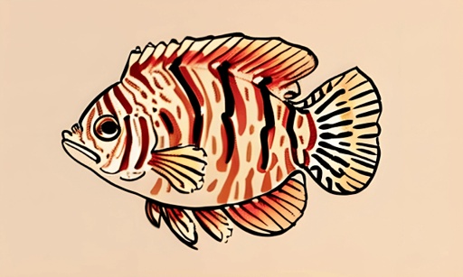 a drawing of a fish with a red stripe on it