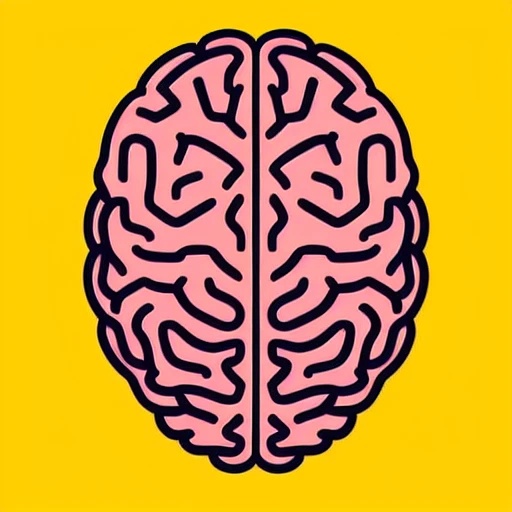 a pink brain with black lines on a yellow background