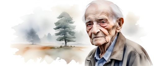 a painting of an old man with a tree in the background