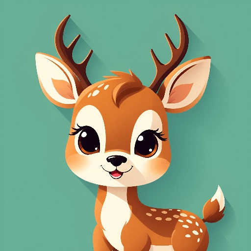 a cartoon deer with big eyes and a long nose