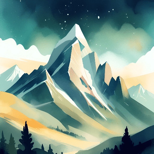 a painting of a mountain with a sky background