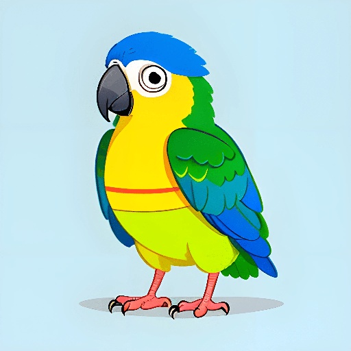 cartoon of a colorful parrot with a blue head and yellow beak