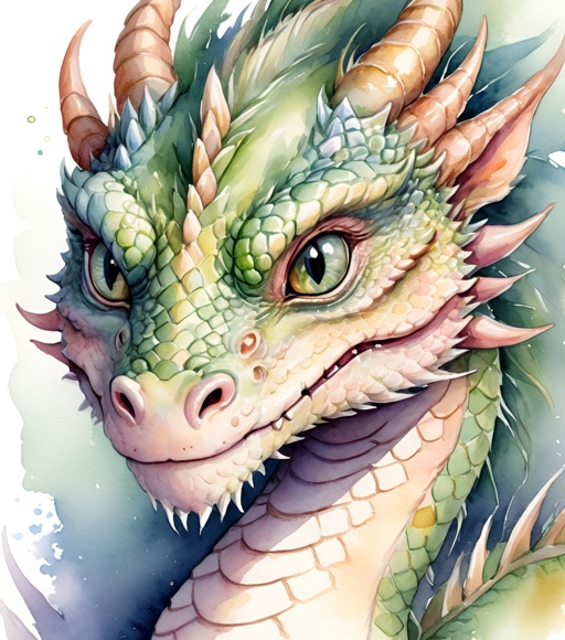 painting of a dragon with a green and yellow head