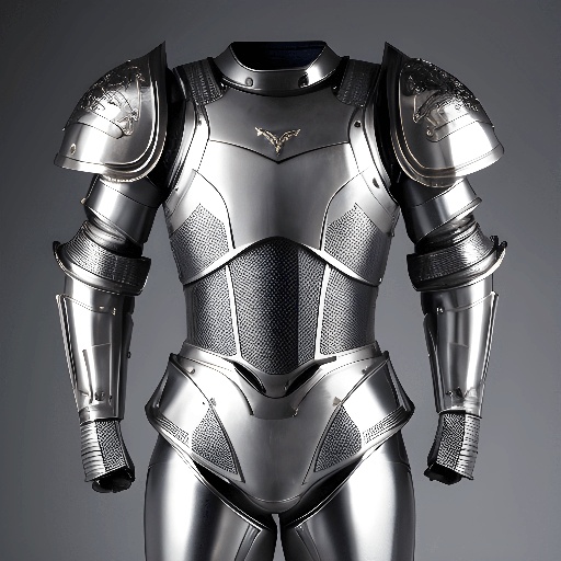 a close up of a silver suit with armor on a gray background