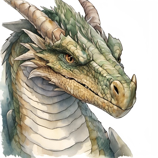 a drawing of a dragon head with a long horn