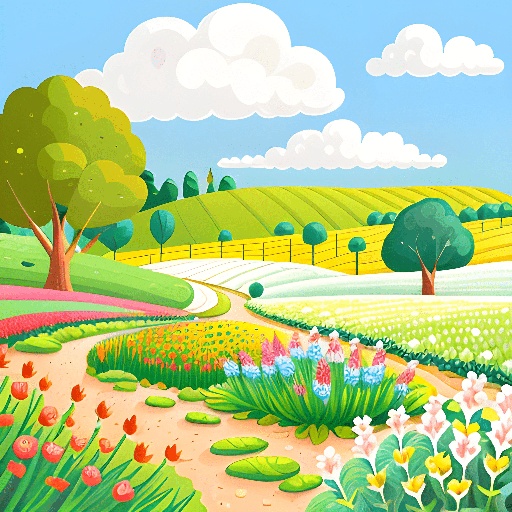 a cartoon illustration of a beautiful country landscape