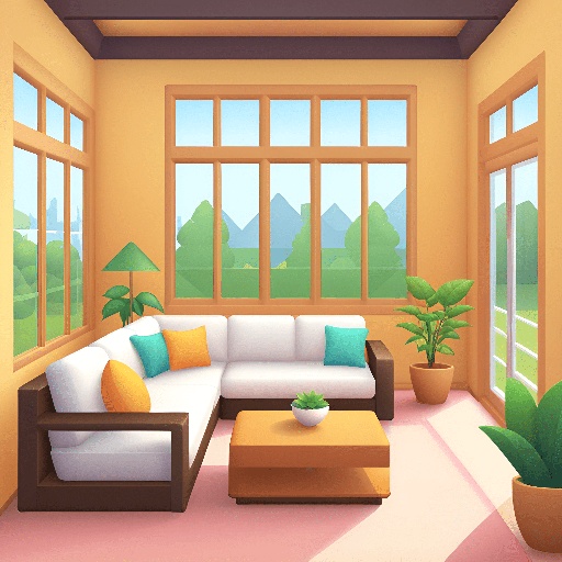 a vector illustration of a living room with a couch and a coffee table