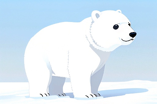 a polar bear standing in the snow with a blue sky in the background