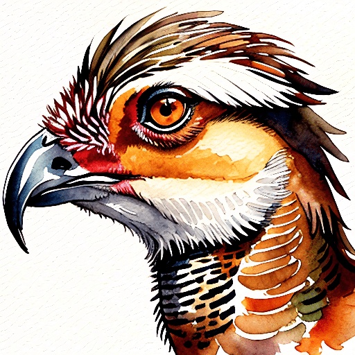 a watercolor painting of a bird with a red beak