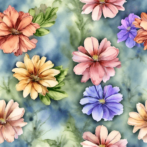 there are many different colored flowers on a blue background