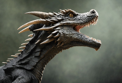 a dragon statue with its mouth open and its teeth wide open