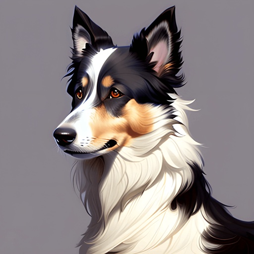 painting of a dog with a black and white face and long hair