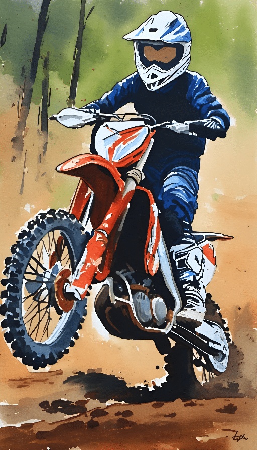 painting of a person riding a dirt bike on a dirt track