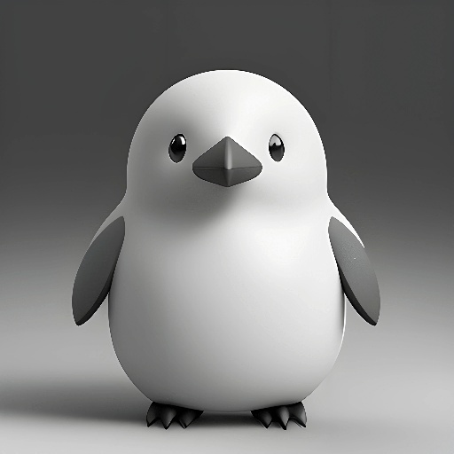 a small white penguin with a black nose and eyes